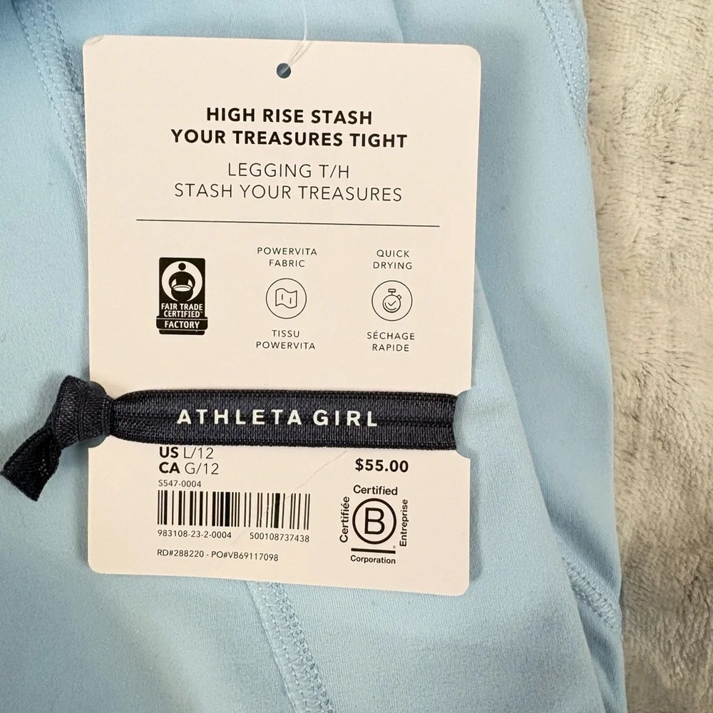 NWT Athleta Girl  Leggings in Light Blue Size 12 High Rise Stash - Picture 5 of 10